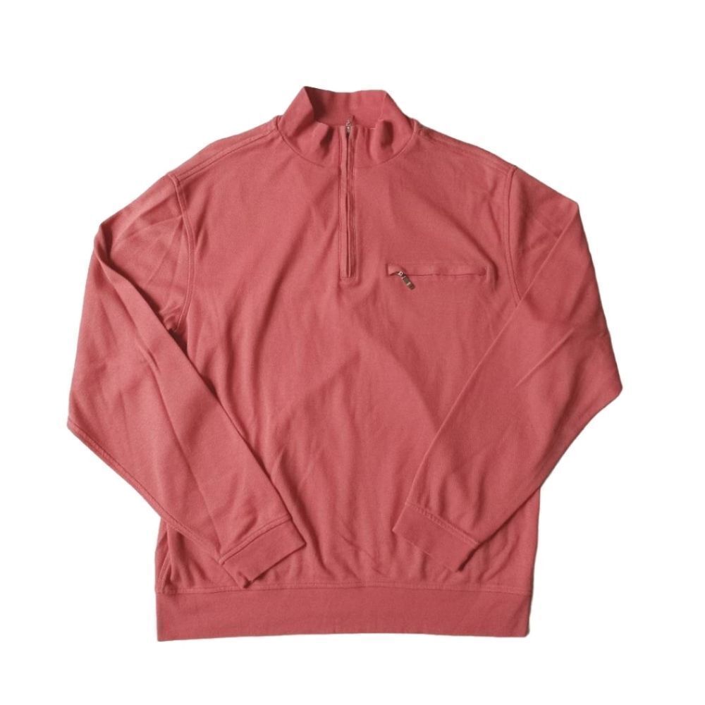 Kenneth Roberts Basic Orange Pink Salmon Long Sleeve Quarter Zip Casual Sweater